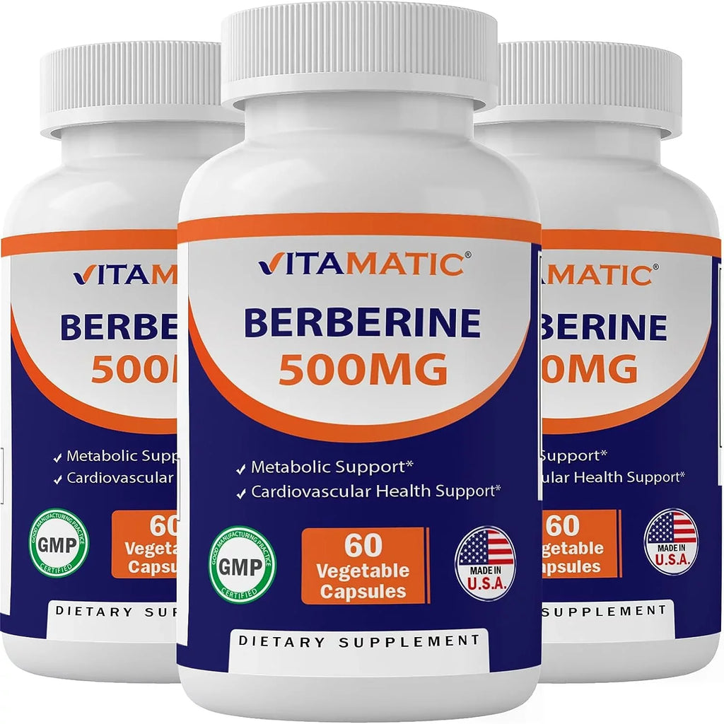 Vitamatic Berberine Supplement 500mg - 60 Vegetable Capsules - Made in The USA - Gluten Free - Non-GMO (3 Bottles)