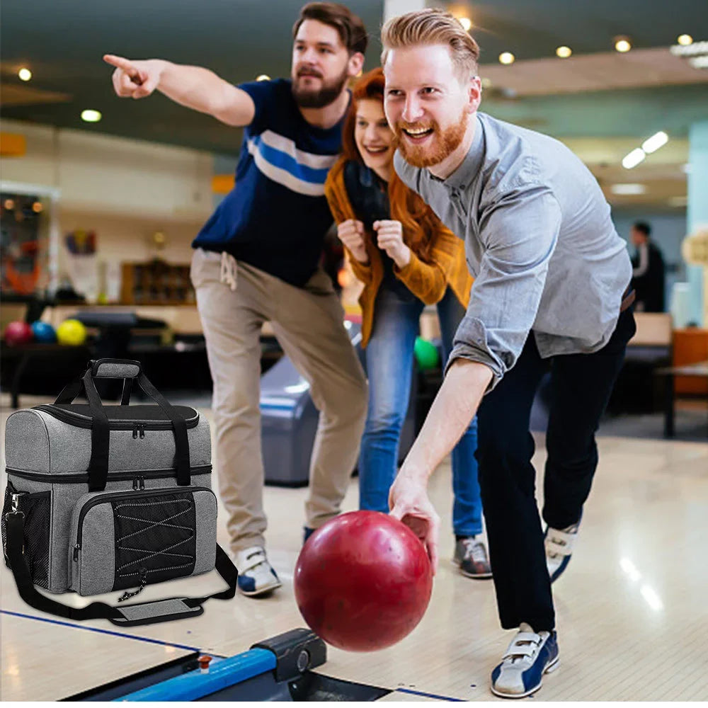 Bowling Bag for 2 Balls Portable Bowling Tote Bag with Padded Ball Holder for Double Ball and Pair of Bowling Shoes up to Mens 16