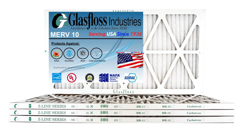 Glasfloss 24x36x1 - MERV 10 -Qty:6 - Furnace Air Filter - Made in USA (Actual Size: 23.5 x 35.5x7/8 inch)