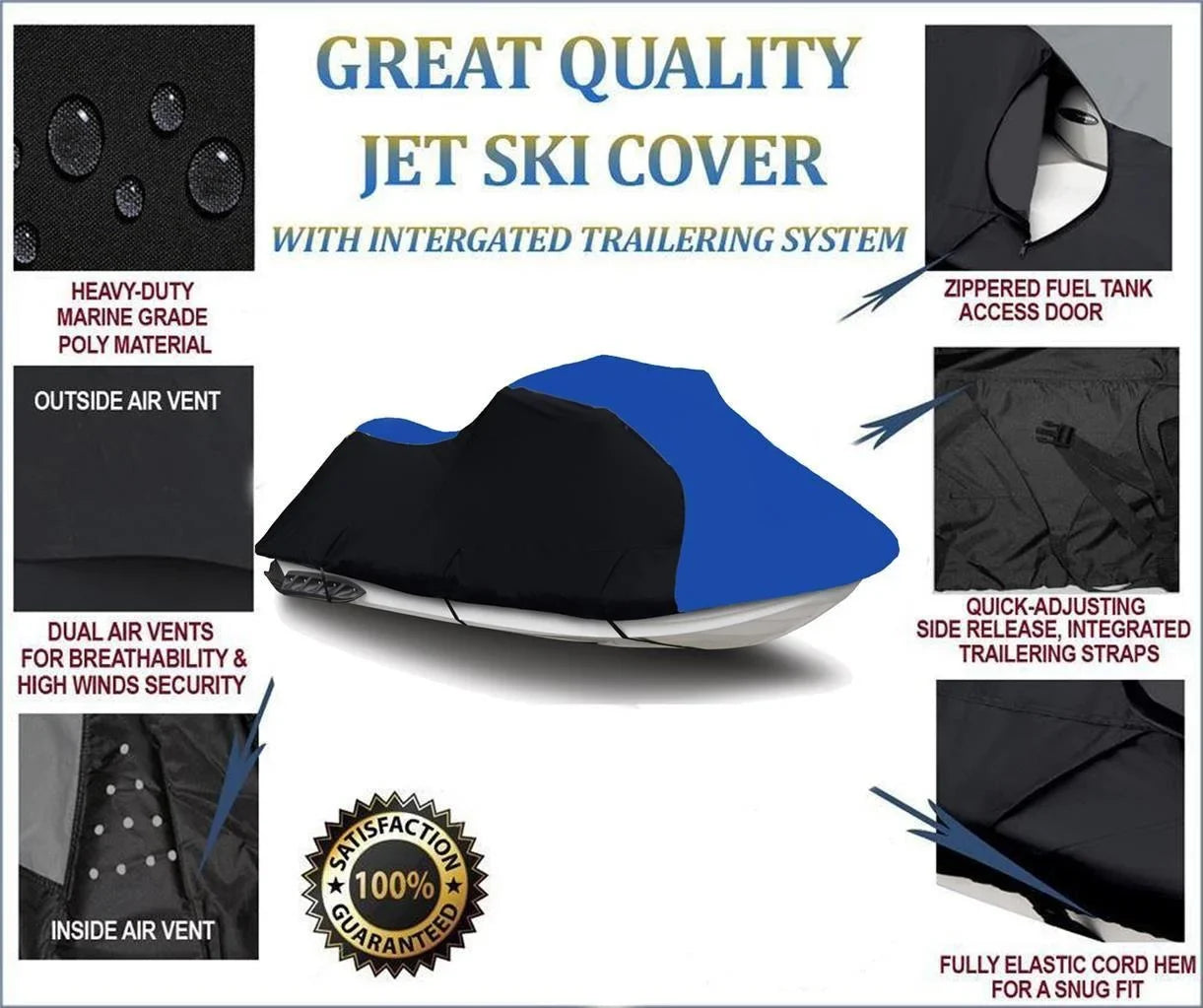 BLACK / BLUE HEAVY-DUTY, PWC 600D JET SKI Cover Compatible for Sea Doo Sea-Doo Bombardier Gsi 1996 1997 1998 1-2 Seater
