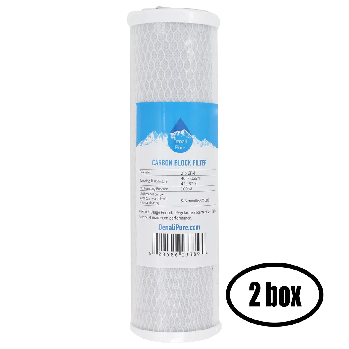 2 Boxes of Replacement for H2O Distributors H2O-UCF-01 Activated Carbon Block Filter - Universal 10 inch Filter for H2O Distributors Single Stage Under Sink System - Denali Pure Brand