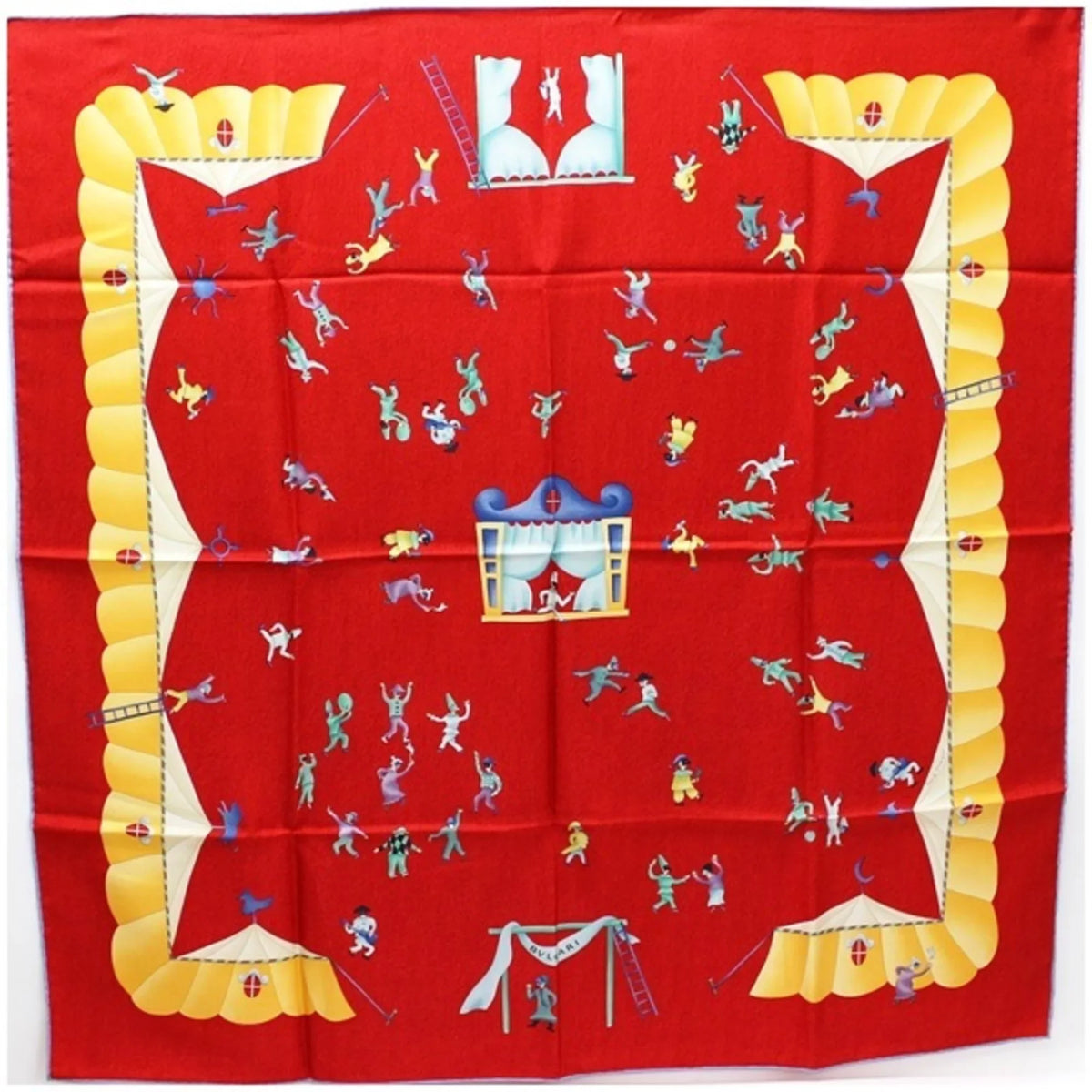Pre-Owned Bvlgari scarf muffler silk red circus pattern BVLGARI ladies (Like New)