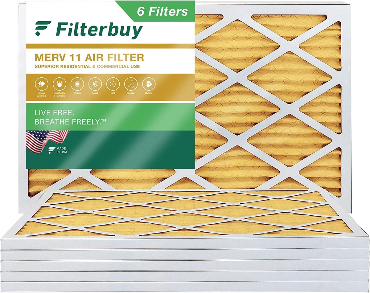 Filterbuy 10x24x1 MERV 11 Pleated HVAC AC Furnace Air Filters (6-Pack)