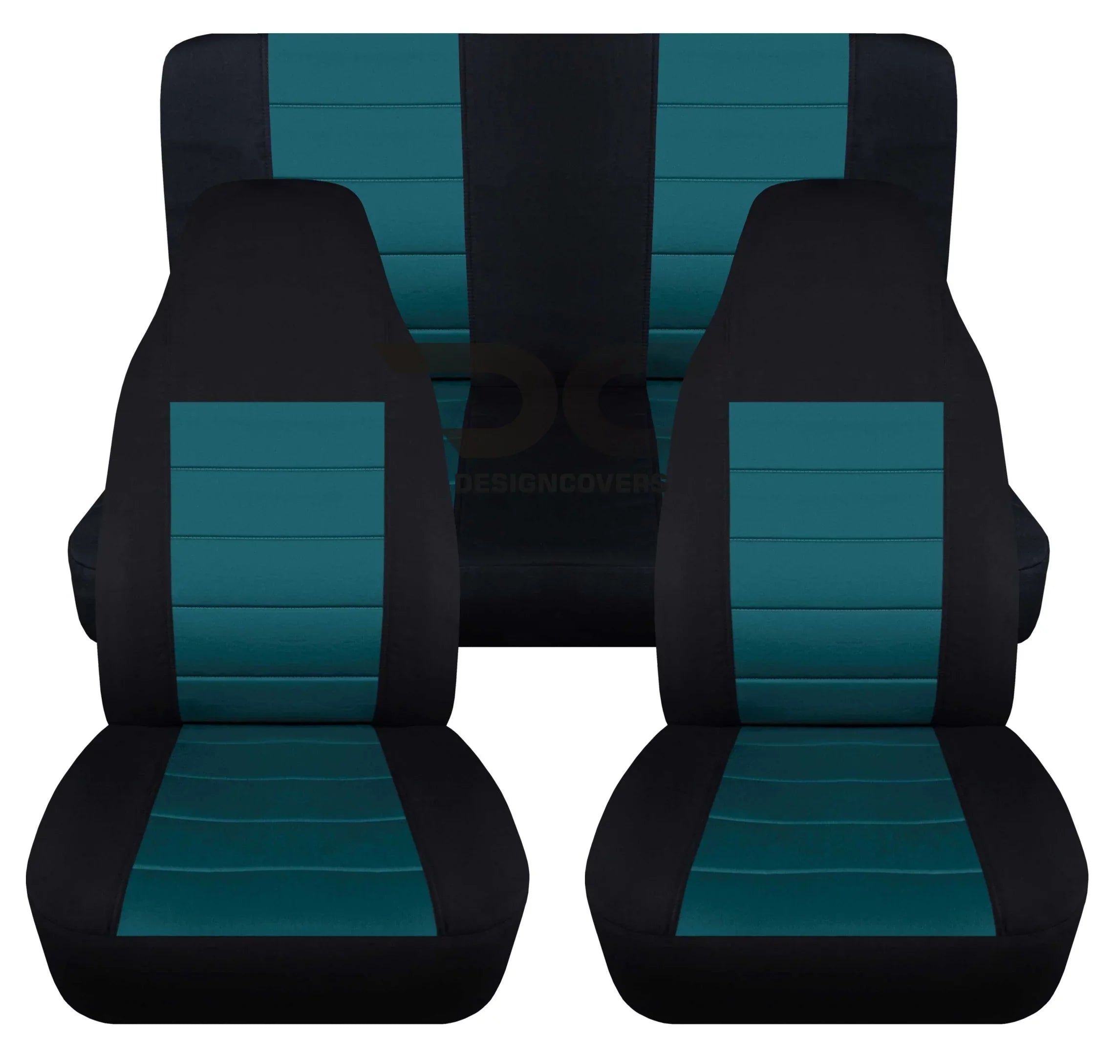 T402-Designcovers Compatible with 2003-2006 Jeep wrangler LJ 2door Seat Covers:Black and Teal- Full Set Front&Rear
