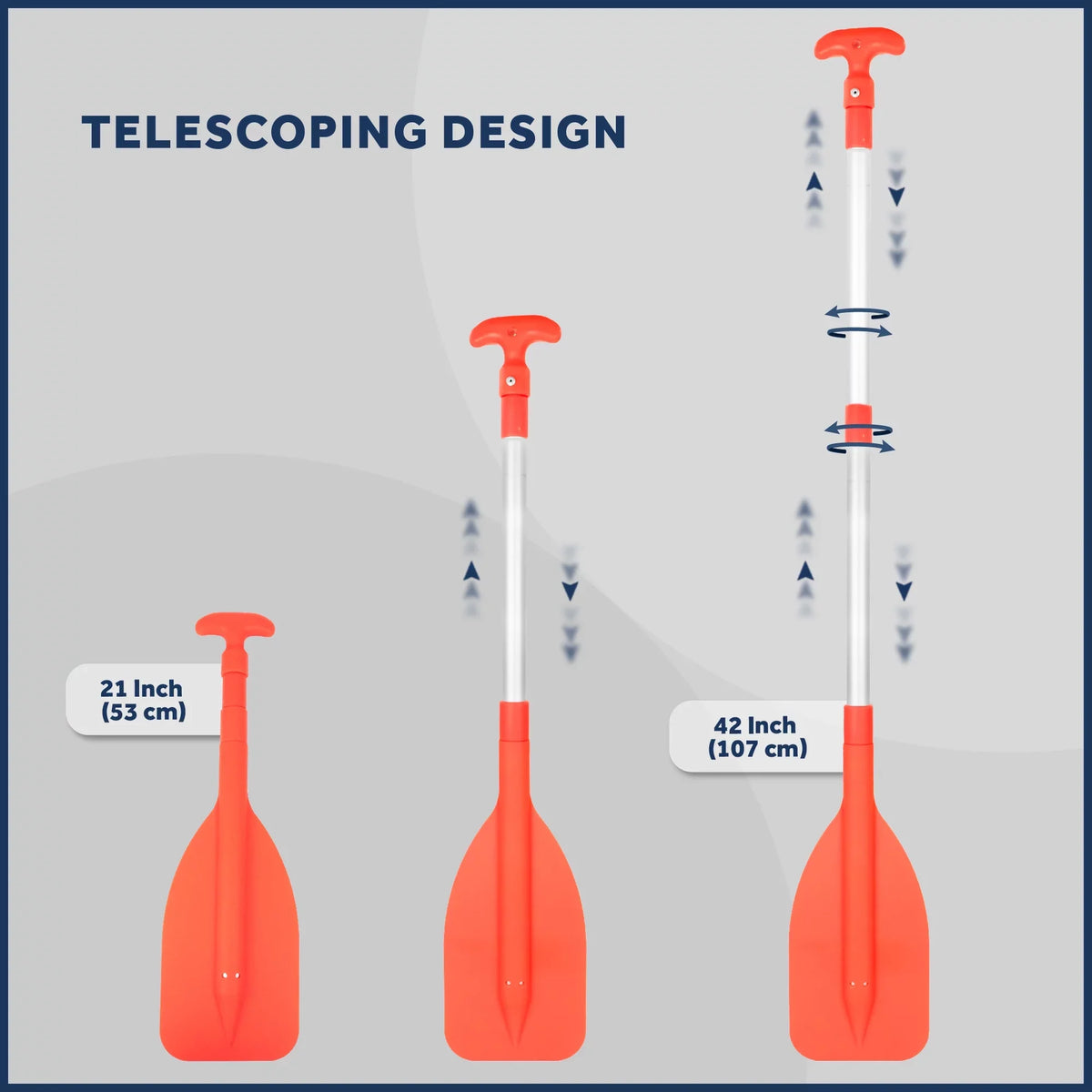 Five Oceans Emergency Telescoping Paddle, Boat Paddles, Floating Orange Paddle, Extends from 21" to 42", Compact Design for Easy Storage, Strong Anodized Aluminum Shaft - FO2898