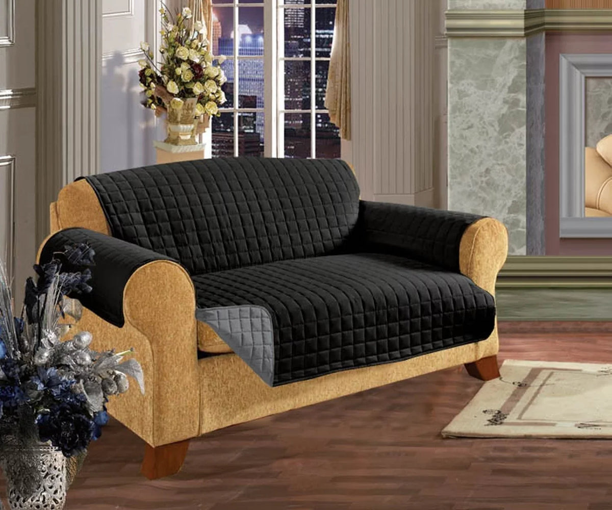 Elegant Comfort QUILTED REVERSIBLE FURNITURE PROTECTOR for Pet Dog Children Kids -2 TIES TO STOP SLIPPING OFF Treatment Microfiber As soft as Egyptian Cotton  Black/Gray Sofa