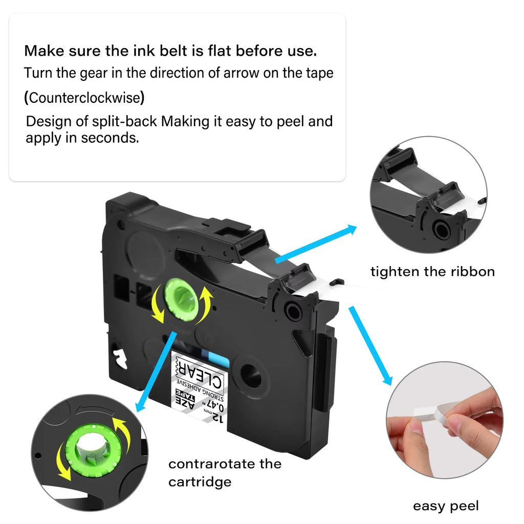 GREENCYCLE 6PK Compatible for Brother P-touch Black on Clear 12mm TZ TZe TZe-S131 TZ-S131 TZ-131 TZe-131 Extra Strength Laminated Label Tape