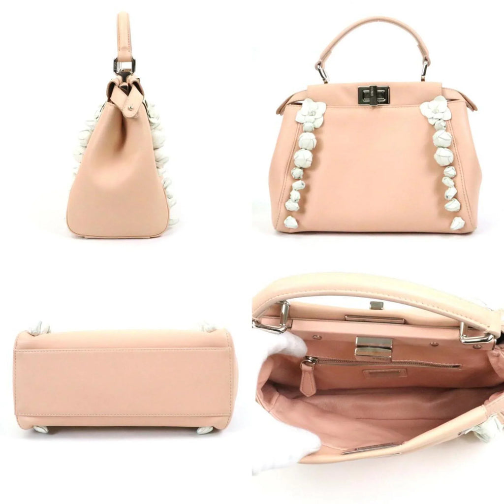 Pre-Owned Fendi FENDI Handbag Shoulder Bag Mini Peekaboo Leather Pink Beige/White Silver Women's (Good)