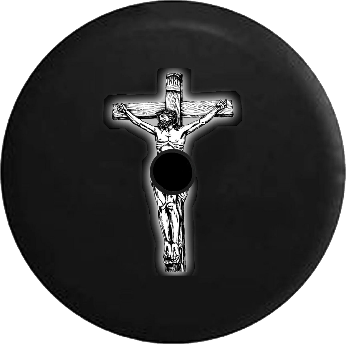 2018 2019 Wrangler JL Backup Camera Jesus on Cross Glowing Blessed Christian Spare Tire Cover for Jeep RV 32 Inch