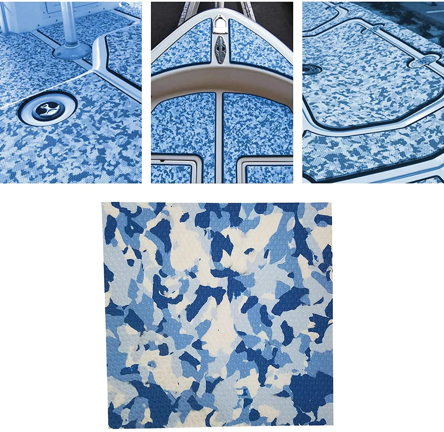 Artificial Teak Boat Floor Mat 35.4X 94.5 inch Non-Slip EVA Foam Yacht Teak Decking Sheet Mat for Marine Yachts RV Car Blue White Camouflage