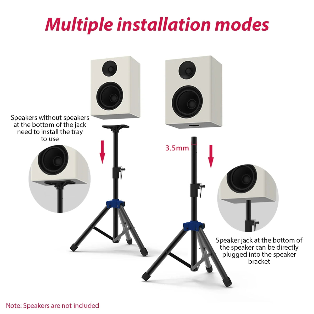Carevas Heavy Duty Speaker Stand with Telescoping Height, Three point Triangle Base Bracket, for Studio Speakers
