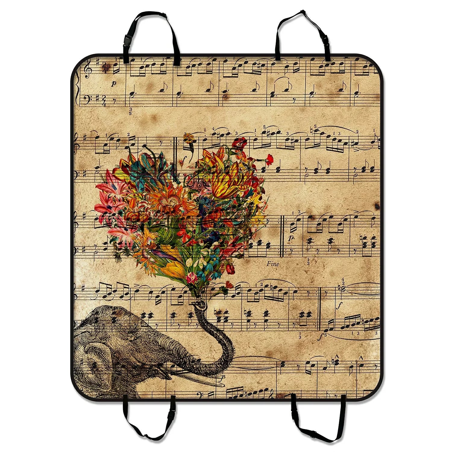 GCKG Music Note and Elephant with Colorful Paisley Heart Pet Car Seat Cover Dog Car Seat Mat Hammock Cargo Mat Trunk Mat For Cars Trucks and SUV 54x60 inches