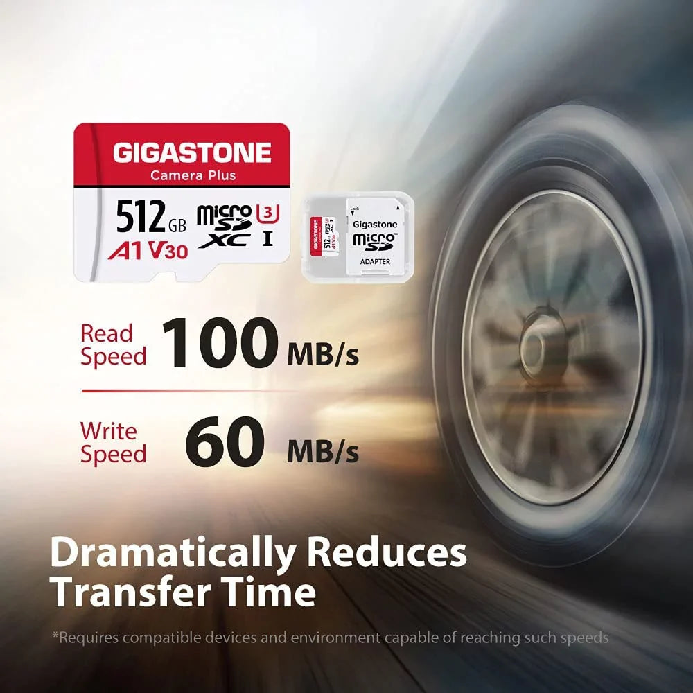 Gigastone 512GB Camera Plus Micro SD memory Card 100MB/s, Full HD Video, U1 Class 10 compatible with Nintendo Switch Dash Cams GoPro Camera Samsung Canon Nikon Drone