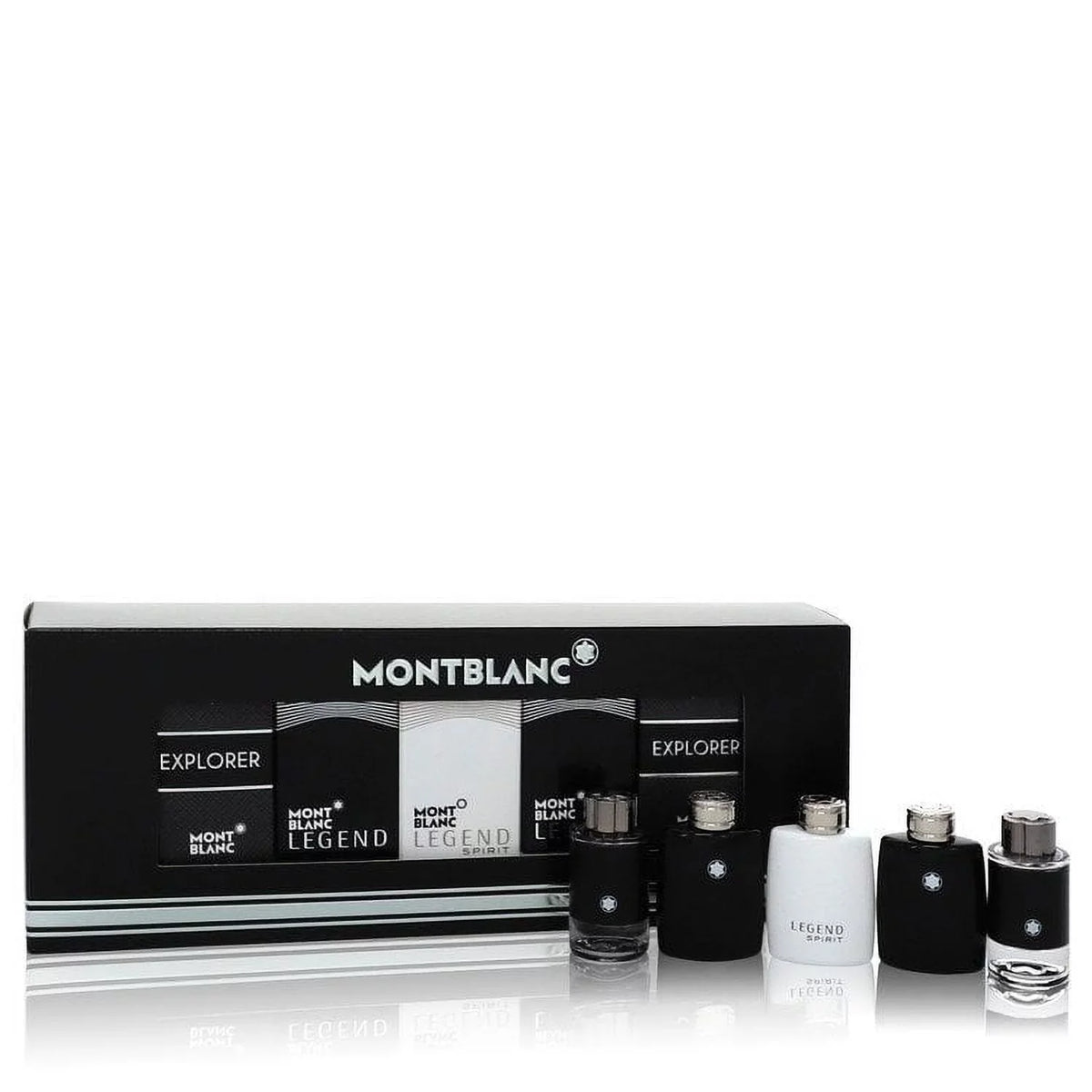 Men Gift Set -- 2 x 0.15 Mini EDT in Montblanc Legend + 2 x .15 Mini EDP Spray in Montblanc Explorer + 0.15 oz Mini EDT in Montblanc Legend Spirit By Mont Blanc