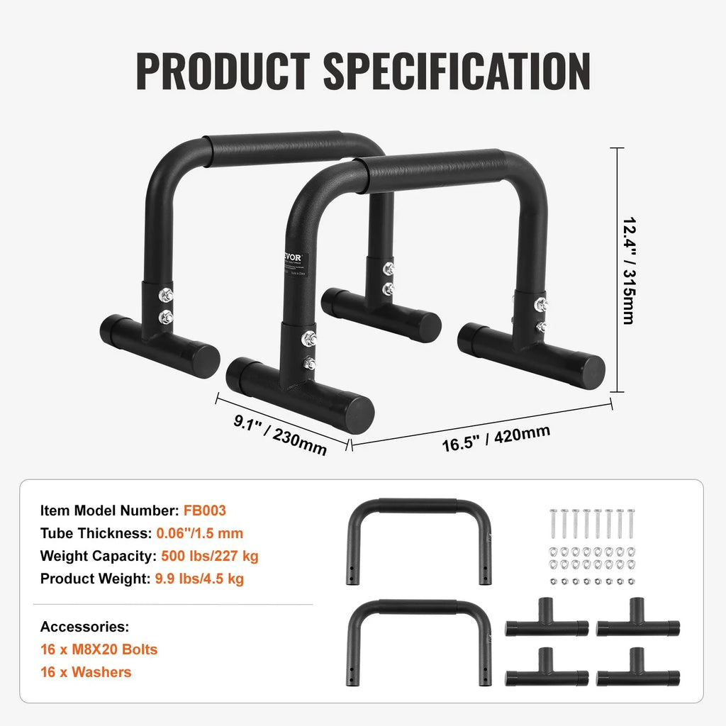 VEVOR Heavy-Duty Dip Bars, 500 lbs Capacity, Fitness Workout Stand with Stabilizers - Ideal for Home Gym, Office, and Outdoor Strength Training