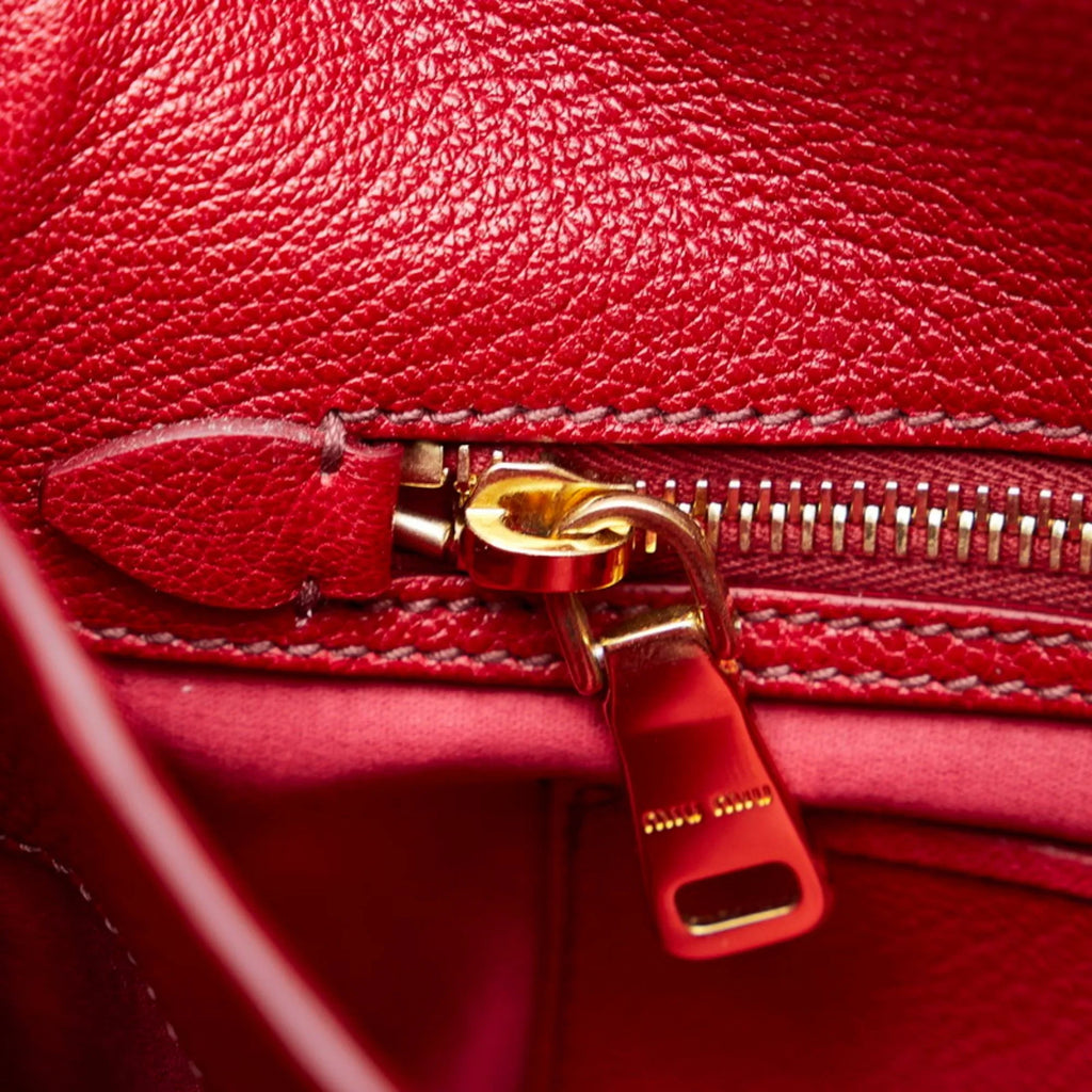 Pre-Owned Miu Miu Miu Madras Bicolor Handbag Shoulder Bag RN0726 Orange Red Leather Ladies MIUMIU (Good)