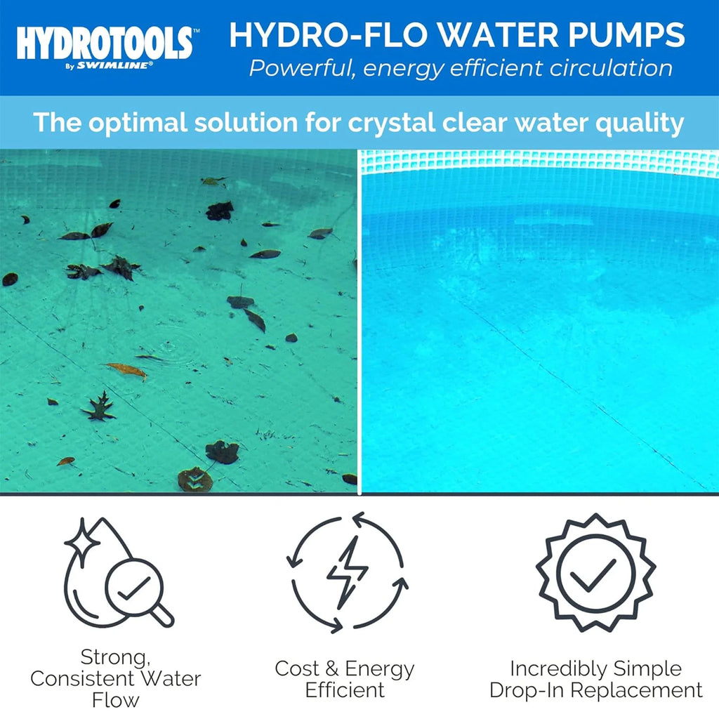 HYDROTOOLS By SWIMLINE 714061 Hydro-Flo 0.35 HP (0.45 THP) 2400 GPH ABOVE GROUND Powerful Pool Pump 1 Speed Extra Large Strainer Basket Vertical Discharge 115V Energy Saving Silent Noise DOE Certified