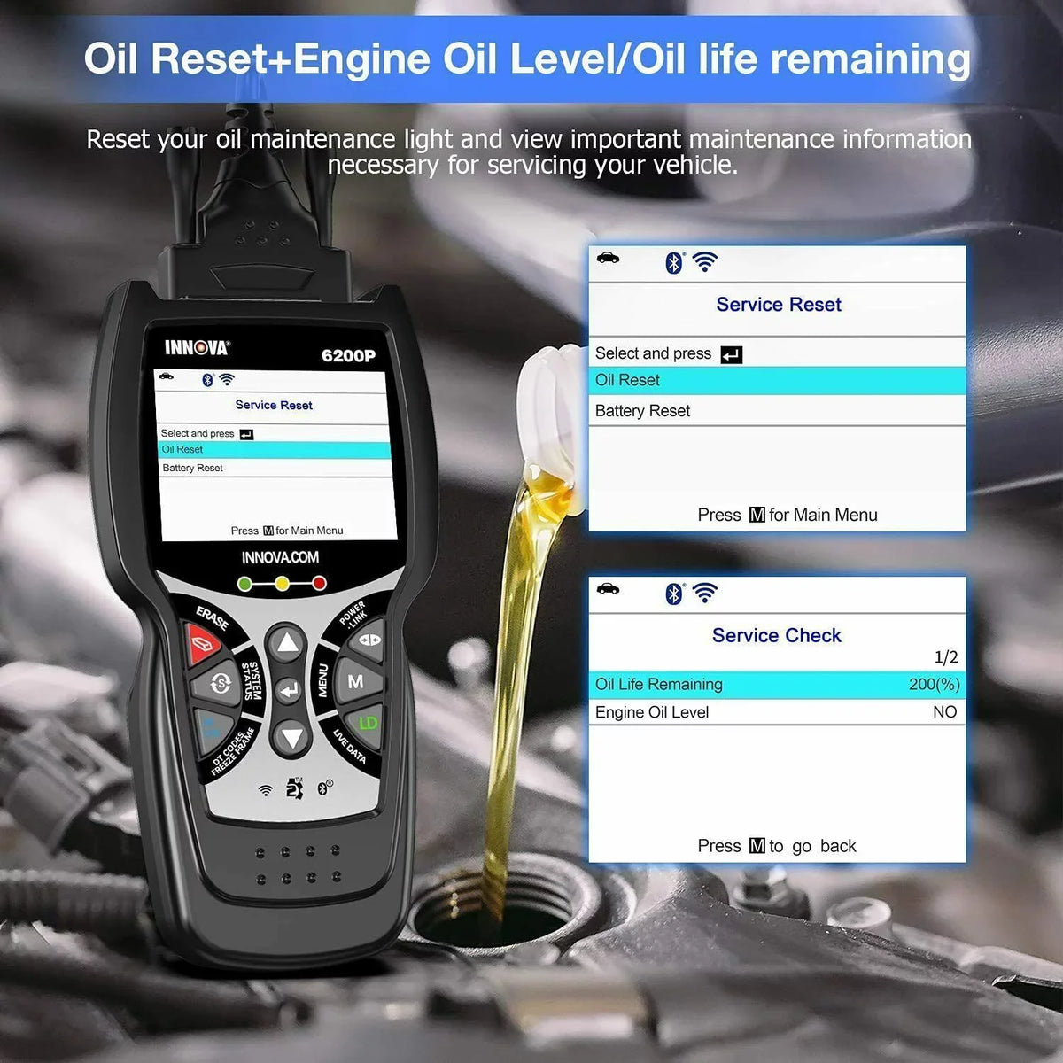 INNOVA 6200P OBD2 Scanner Code Reader Full System ABS SRS Battery Registratio Oil Bluettoth Diagnostic Tool