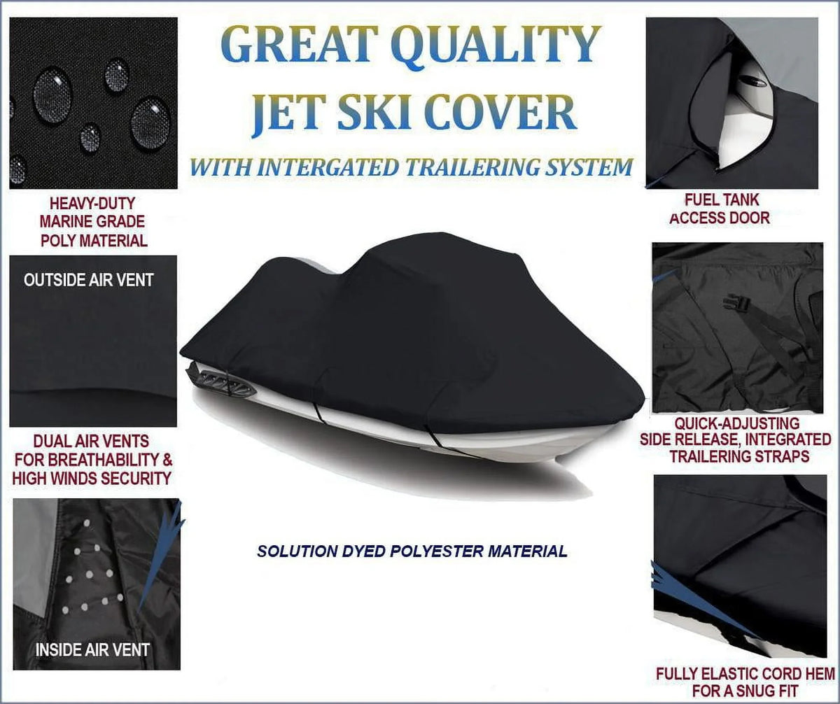 BLACK TOP OF THE LINE JET SKI Cover Compatible for Sea Doo Sea-Doo GTI 2001 2002 2003 2004 2005 Jet Ski Cover