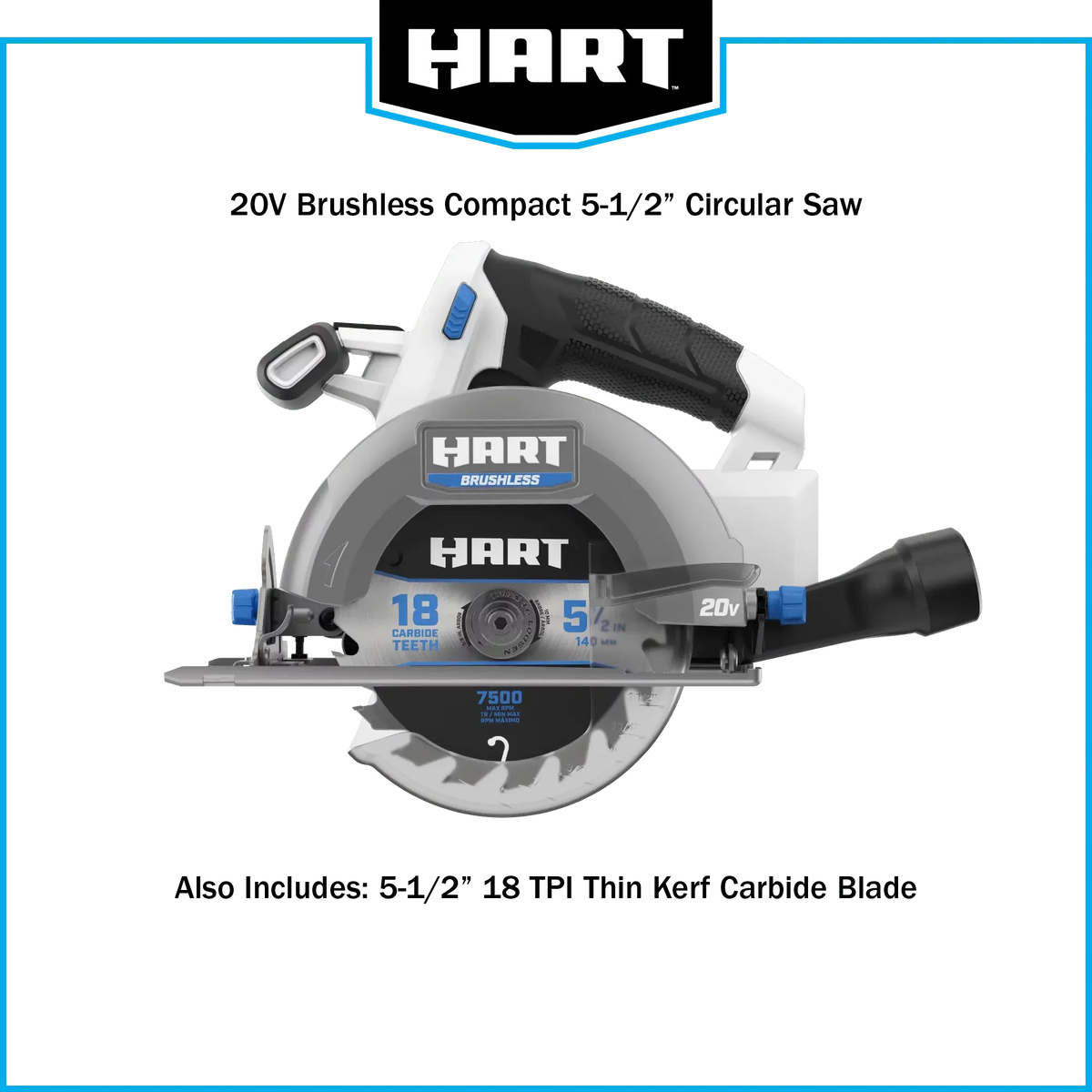 HART 20-Volt Brushless 5-1/2-inch Compact Battery-Powered Circular Saw (Battery Not Included)